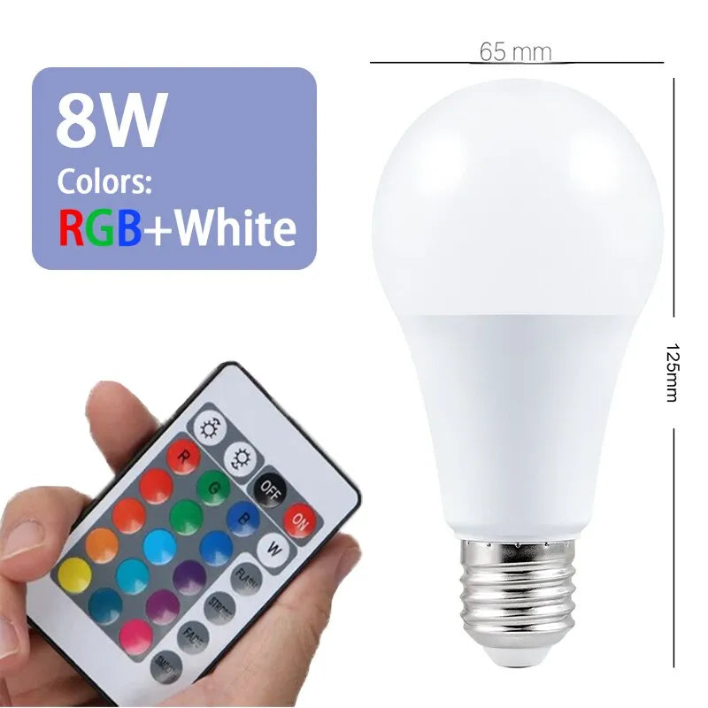 16 Colors RGB Bulb LED Multicolor Bulb E27 Base 220V Household Lighting Dimmable 24 Key Remote Control Atmosphere Neon Light