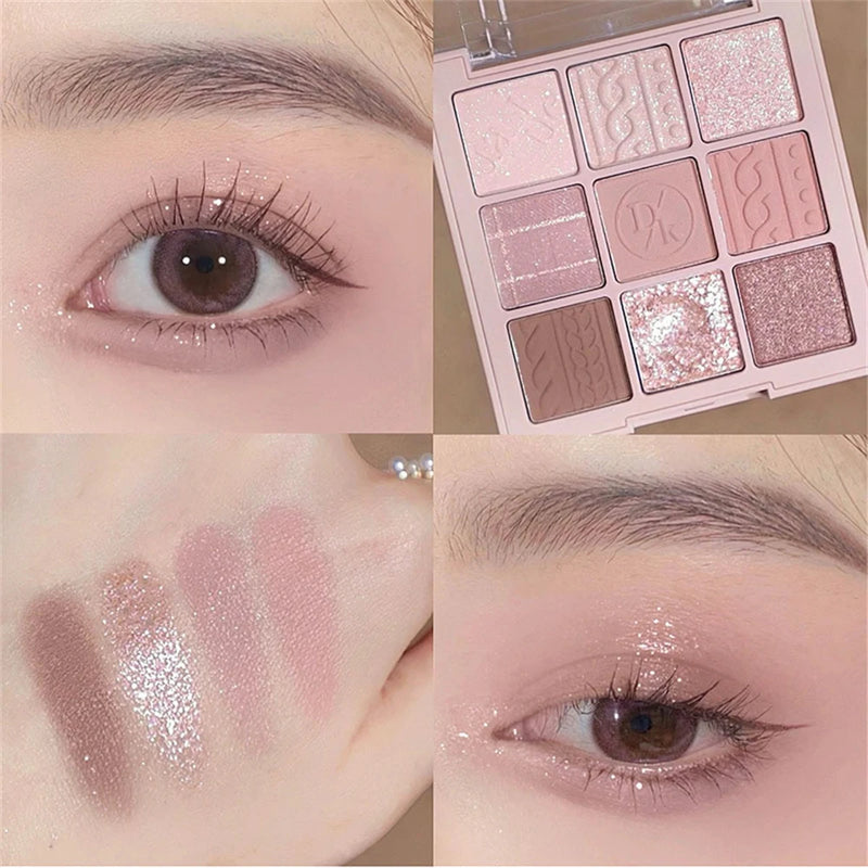 Paleta de sombras de 9 cores, acrílico fosco, glitter brilhante, paleta de sombras brilhantes, maquiagem para os olhos, pigmentos em pó, cosméticos