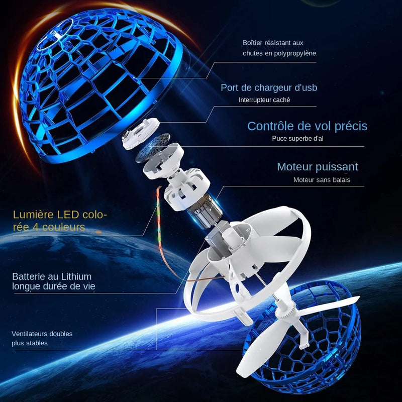 Bola voadora giratória, brinquedo com controle manual, helicóptero 360 ° giratório, mini ufo com luz tímida, presentes para crianças, jogo, bola esportiva